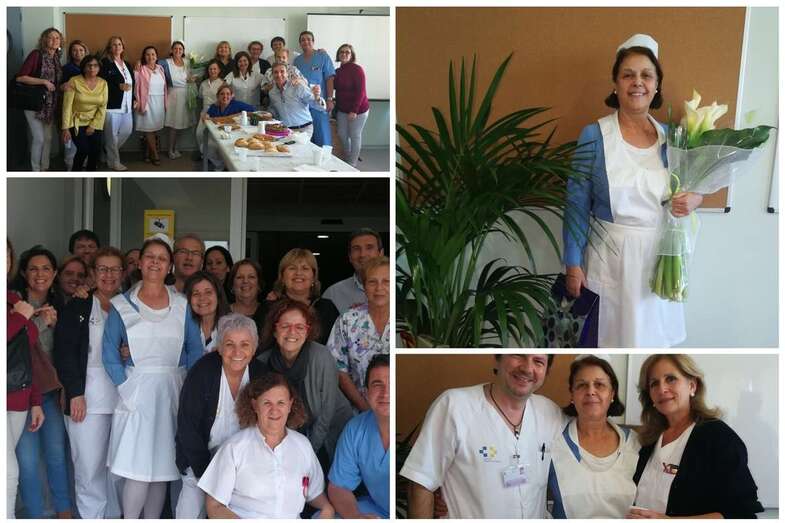 La plantilla del CAE de Telde brindó una calurosa despedida a Charo Santana (Foto TA)